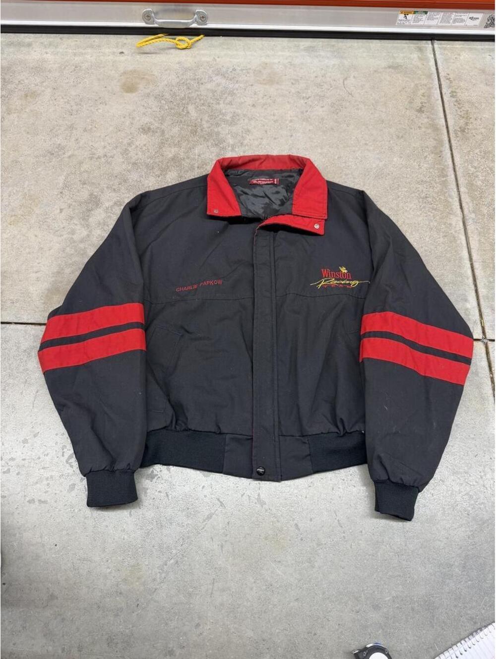 vintage winston racing black and red zip up nascar racing jacket size large